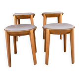 Set of 4 stools in beech and gray Skai 1980