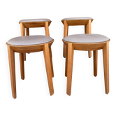 Set of 4 stools in beech and gray Skai 1980