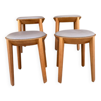 Set of 4 stools in beech and gray Skai 1980