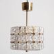 Suspended glass and brass lamp by Carl Fagerlund for Orrefors, Sweden, 1960.