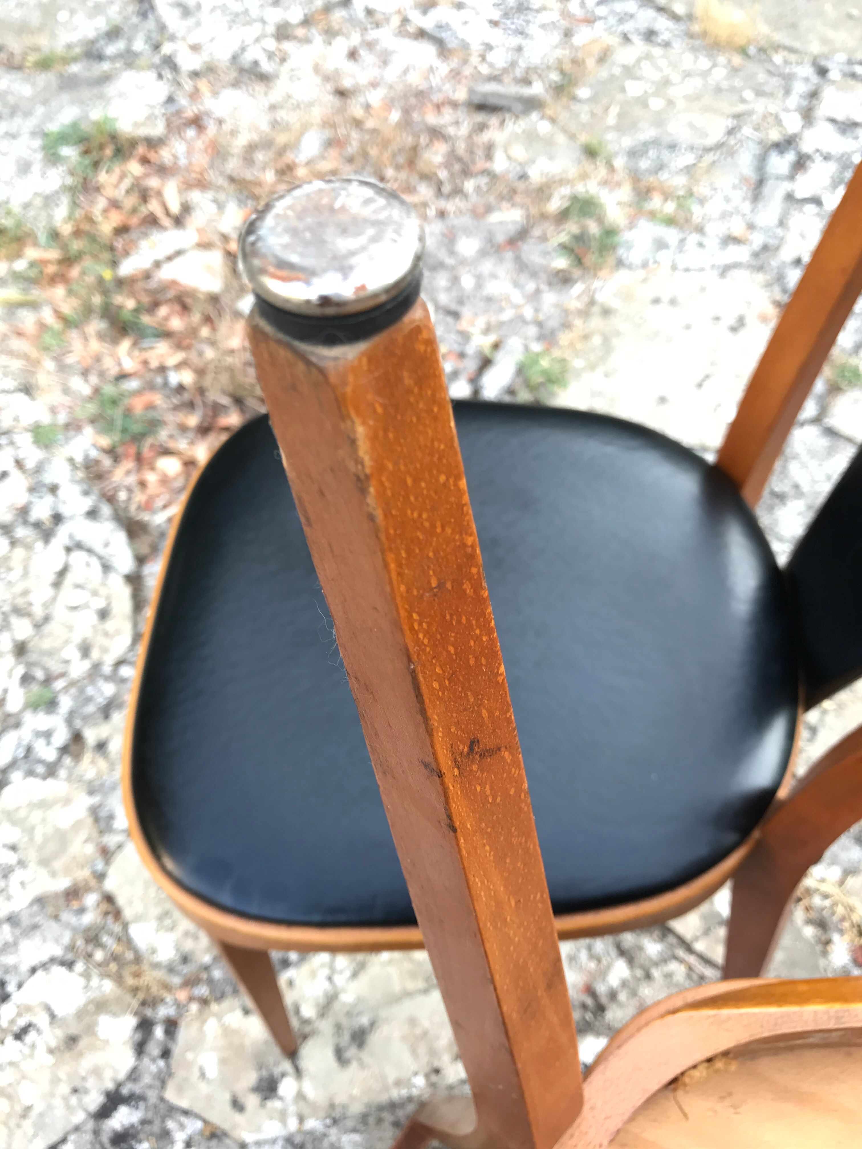 Four vintage beech and skai chairs