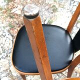Four vintage beech and skai chairs