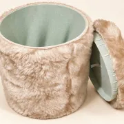 Beige faux fur cylindrical storage pouffe bohemian