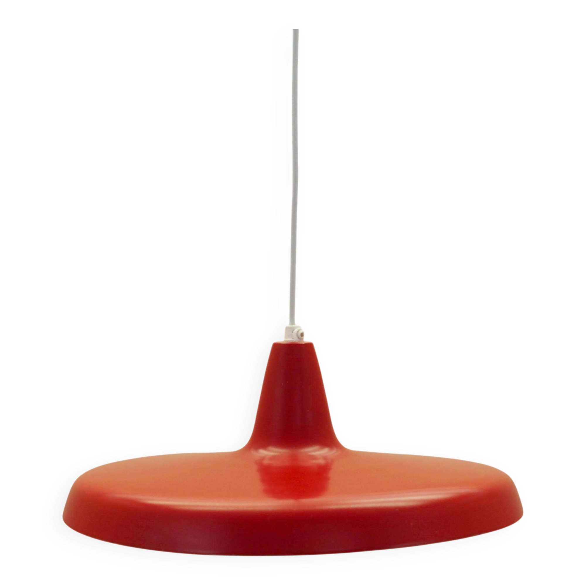 Lampe suspendue en métal rouge danois, style industriel, années 1960