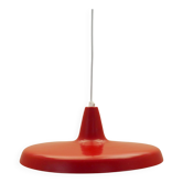 Danish red metal pendant lamp, industrial style, 1960s