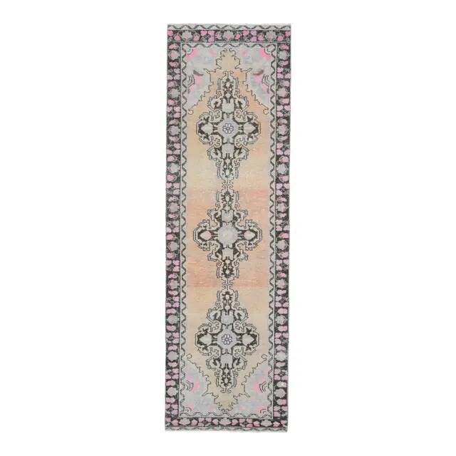 Vintage Turkish Hand-Knotted Wool Cotton Orange Runner Rug 92x307