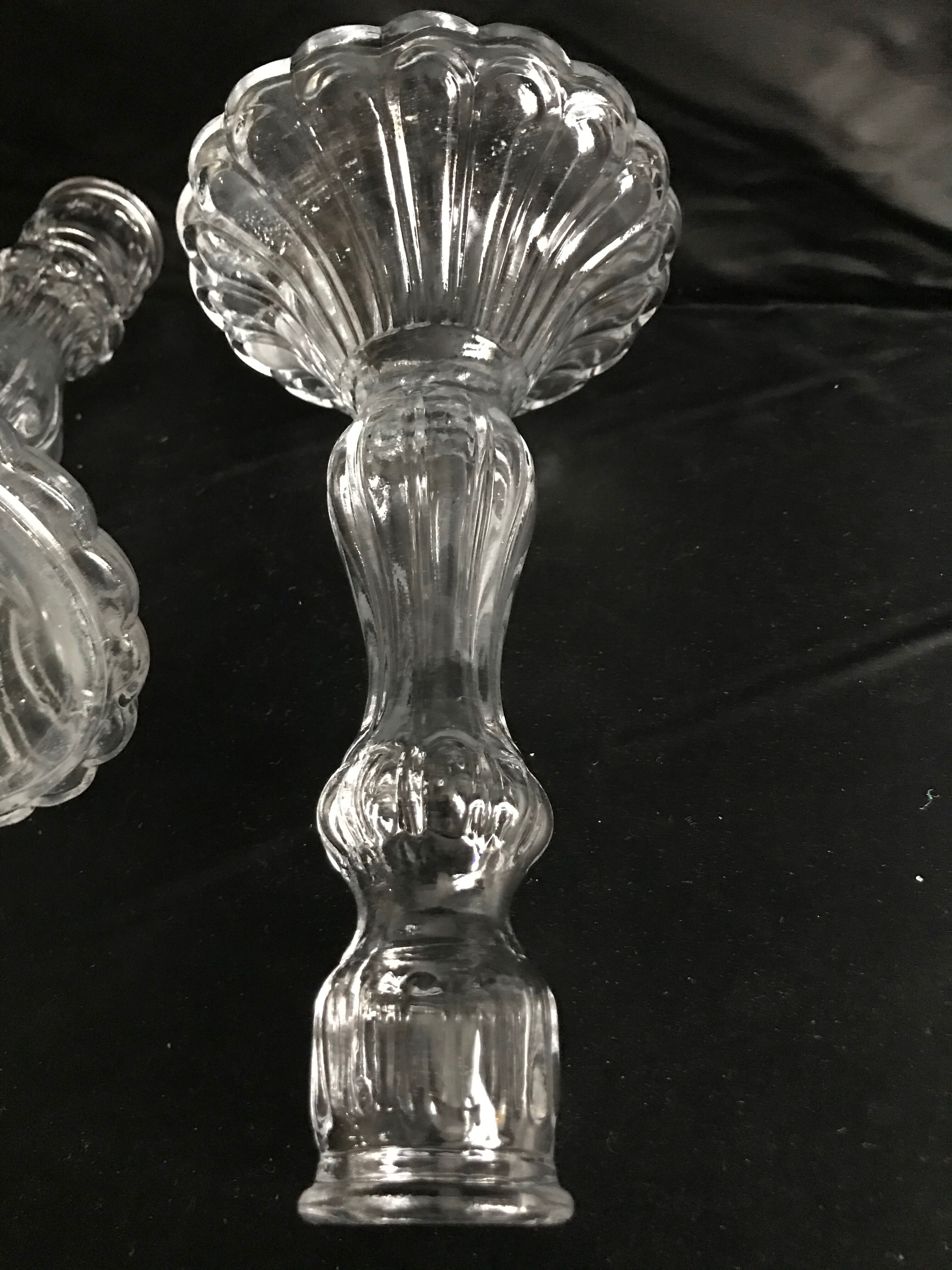Glass candlesticks blown and pressed