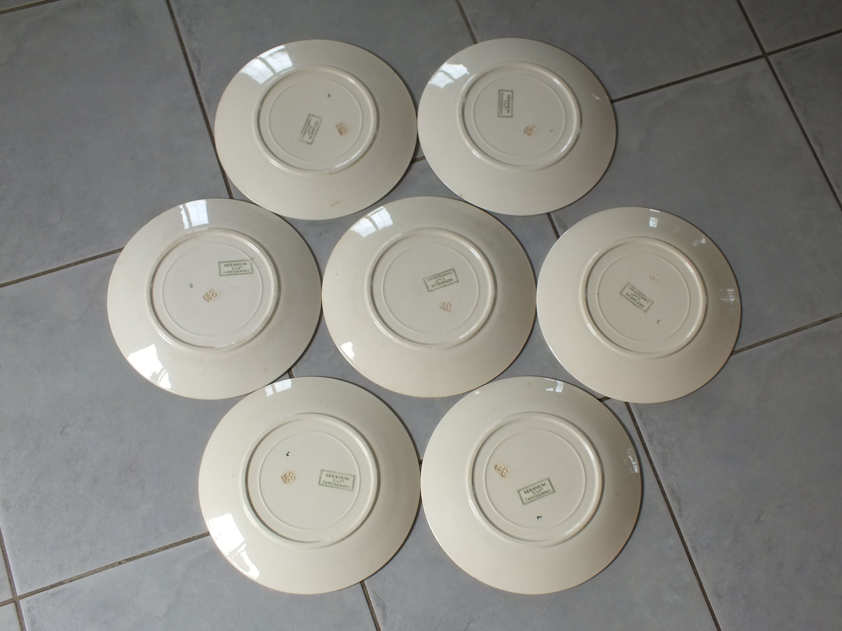 7 flat plates terre de fer sarreguemines u&c geranium