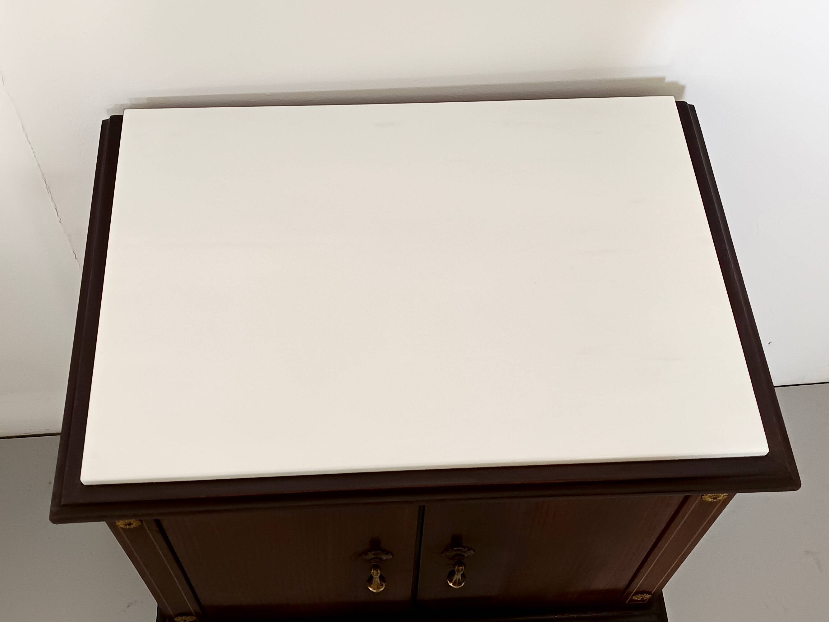 Pair of Black Walnut Nightstands with Marble Top ascr. to Paolo Buffa, Ita