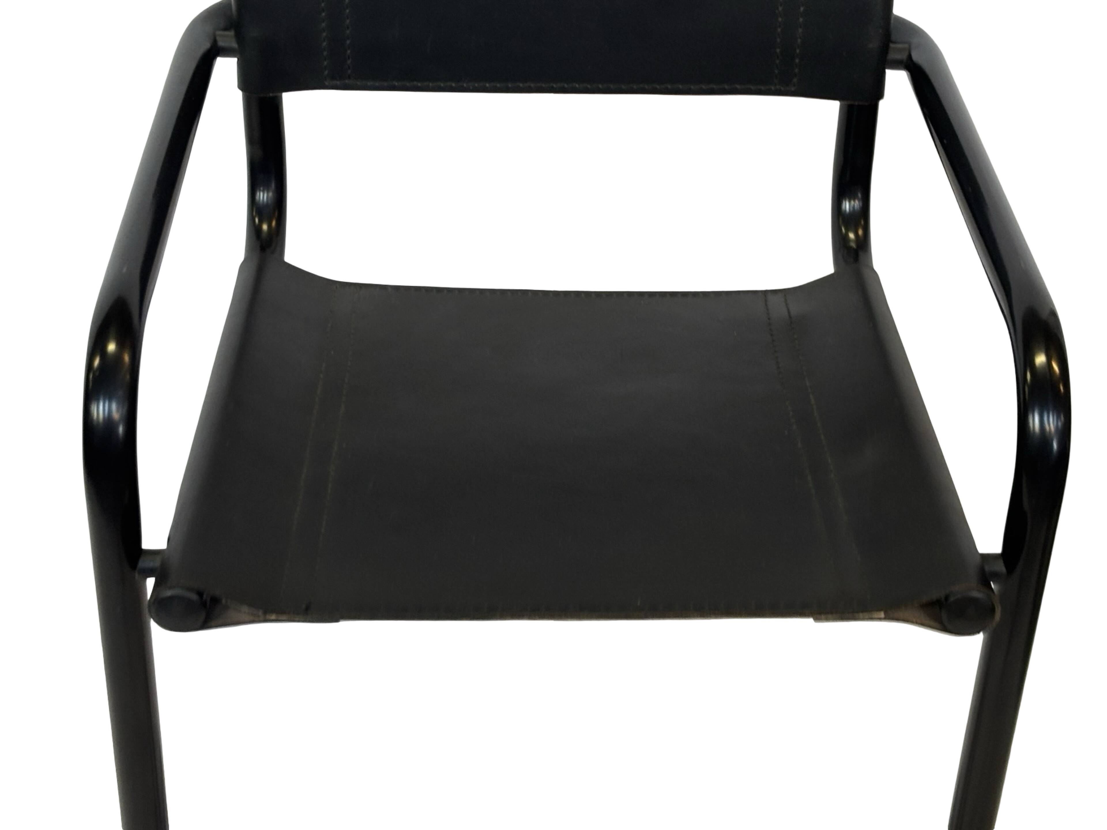 Vintage Black Leather & black frame Italian Modern Barstool