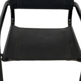 Vintage Black Leather & black frame Italian Modern Barstool