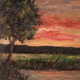 Italian landscape painting signed F. Rontini, 1940s