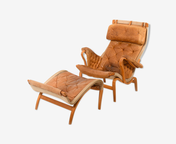 Fauteuil Pernilla et pouf de Bruno Mathsson pour DUX Suède 1970