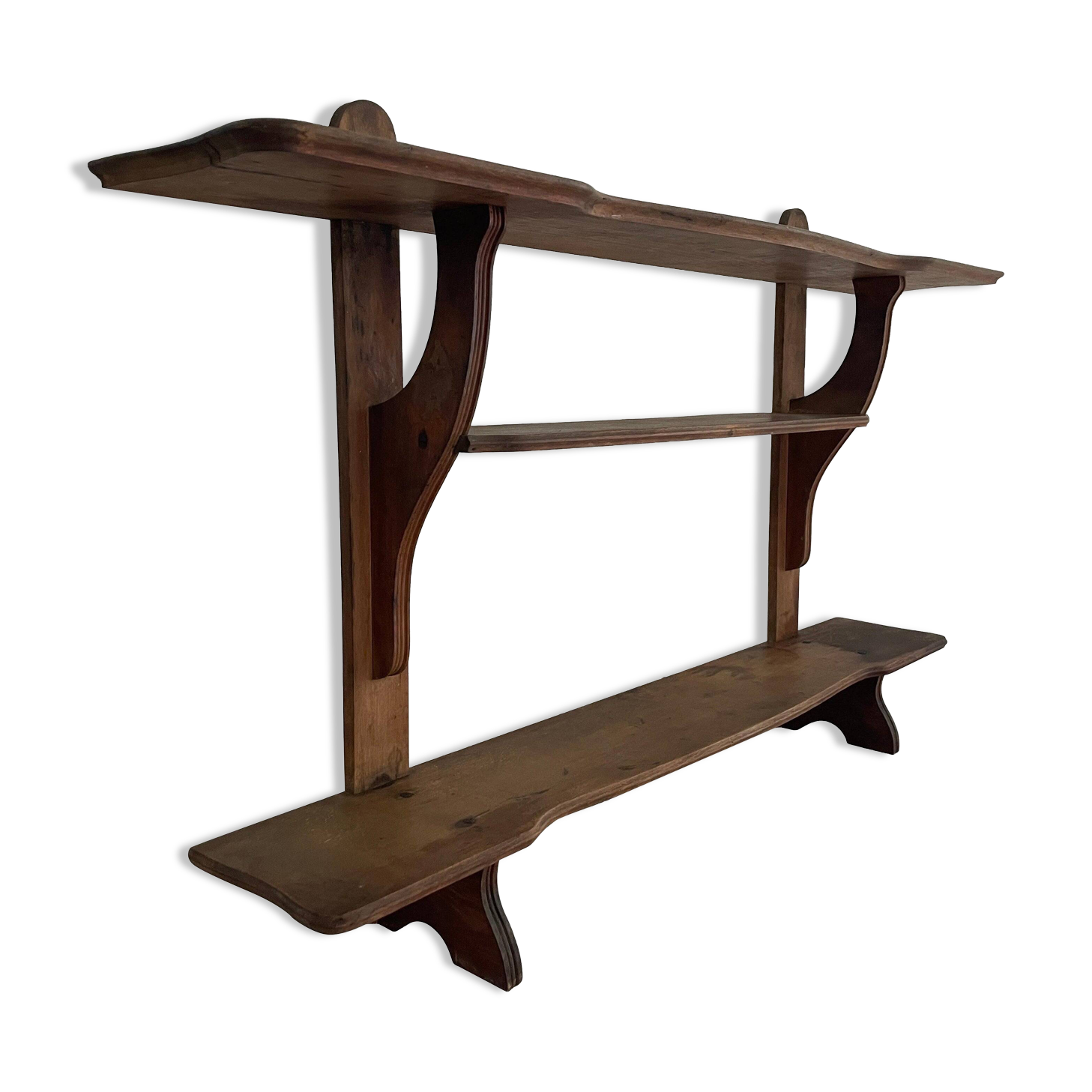 Art Deco wall shelf in wood with three levels, 1940s, Italy.