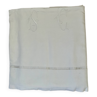 Antique cotton sheet Monogram "sc"