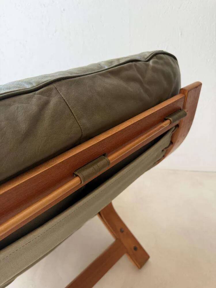 Scandinavian armchair Rybo Rykken Solheim green leather teak