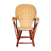 Fauteuil vintage en châtaignier et toile de jute