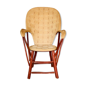 Vintage chestnut armchair and burlap