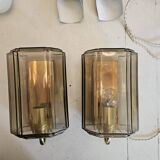 Pair of glass and brass wall lights, 1960s.