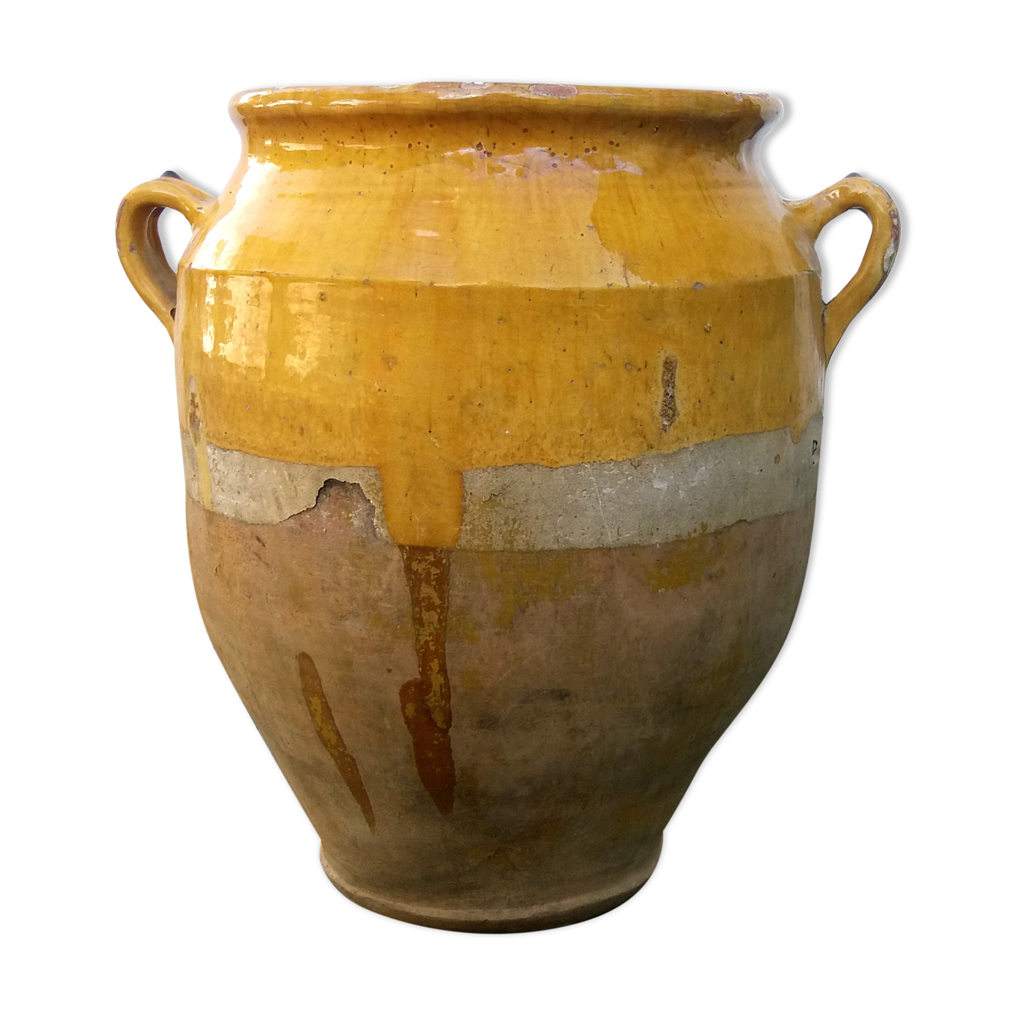 19th-century yellow varnished pot