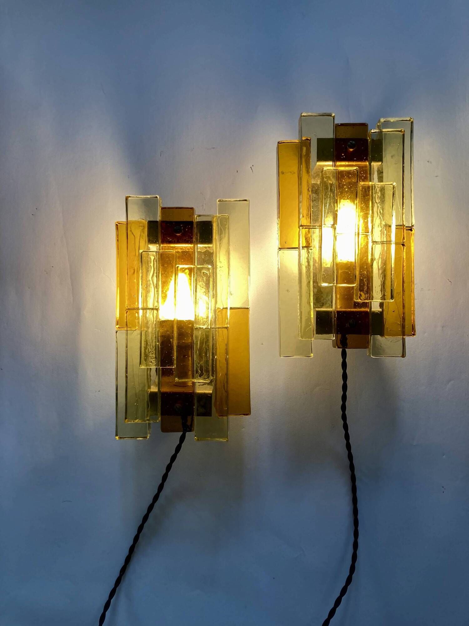 Pair of pressed glass sconces by Svend Aage Holm Sorensen (Denmark 1960)