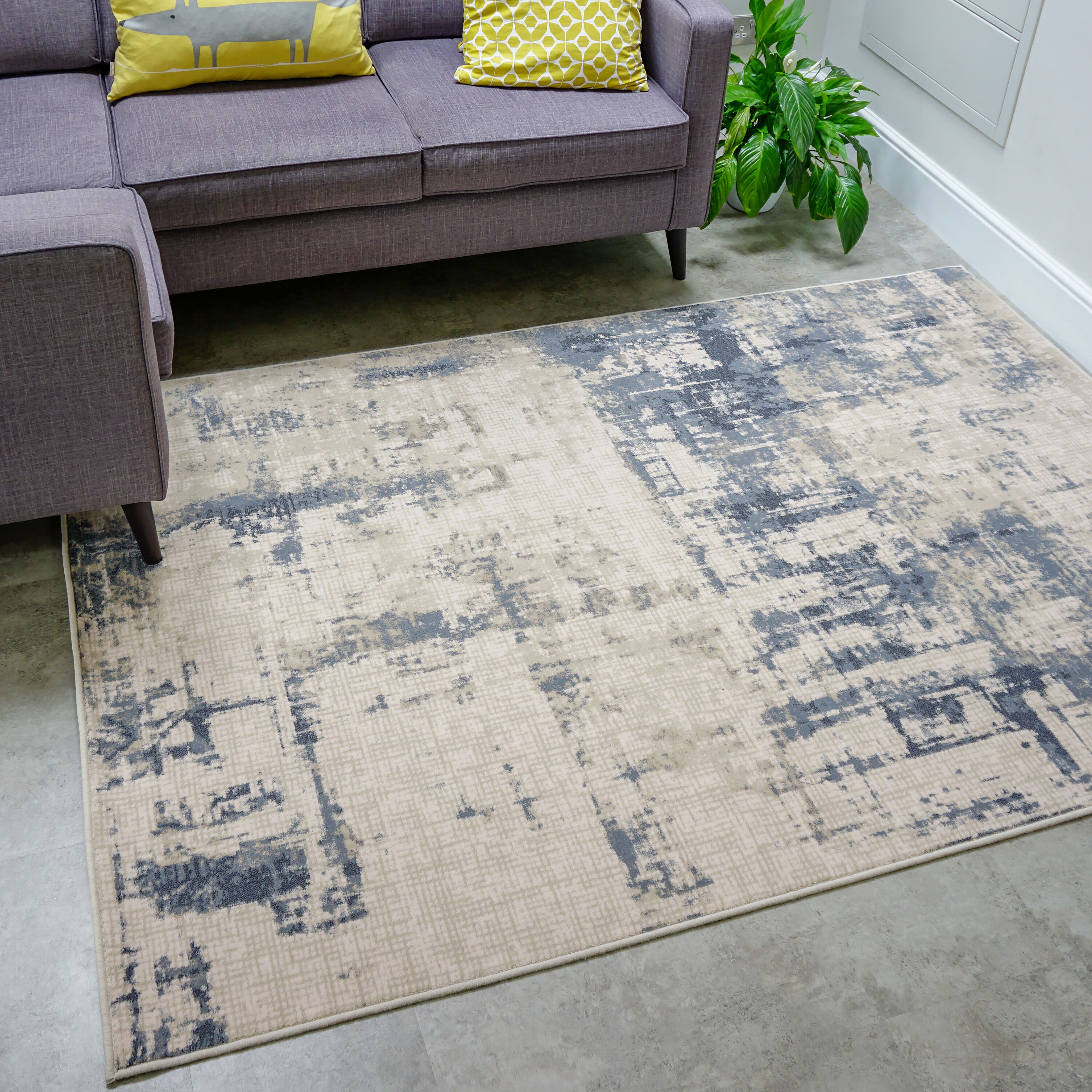 Tapis en laine abstrait beige et bleu