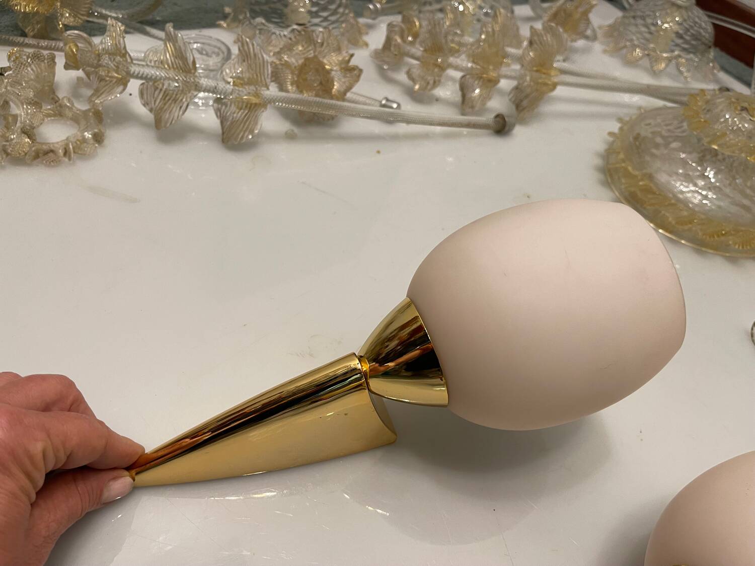 Pink Opaline Glass Brass Sconces Set of 2 1960’s