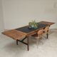 Vintage workshop folding table in oak with a hand-patinated black top.