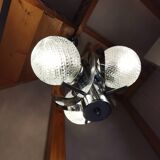 Space age chandelier with 3 lights, stainless steel and cut glass, Mazzega style, 1970