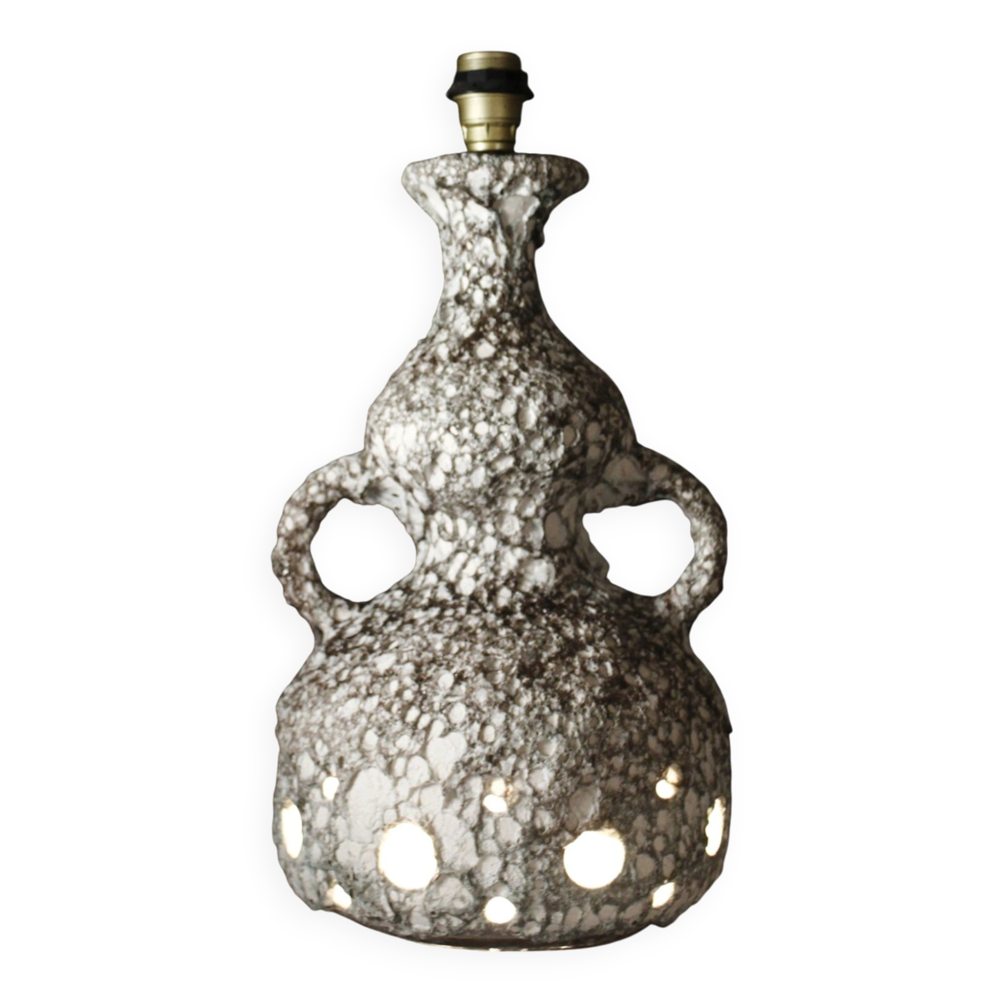 Large ceramic lamp base, fat lava, brutalist design, double lighting.