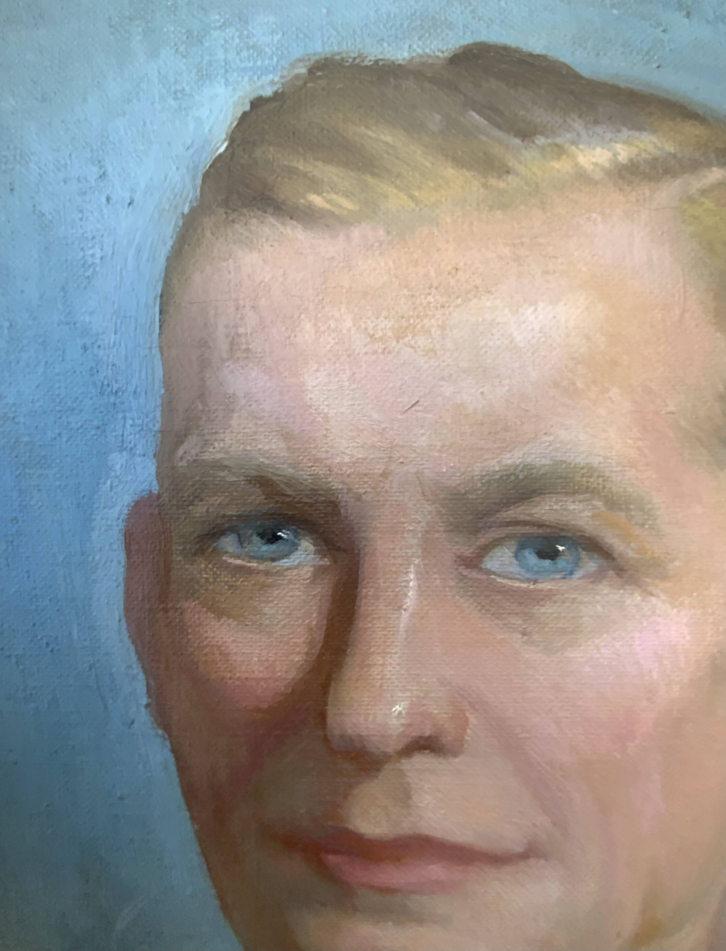 Vintage Oil On Canvas Men Portrait Signed, Small, 1950s