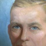 Vintage Oil On Canvas Men Portrait Signed, Small, 1950s