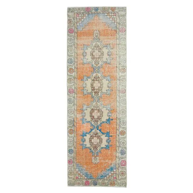 1970s Vintage Turkish Hand-Knotted Wool Cotton Orange Runner Rug 82x261
