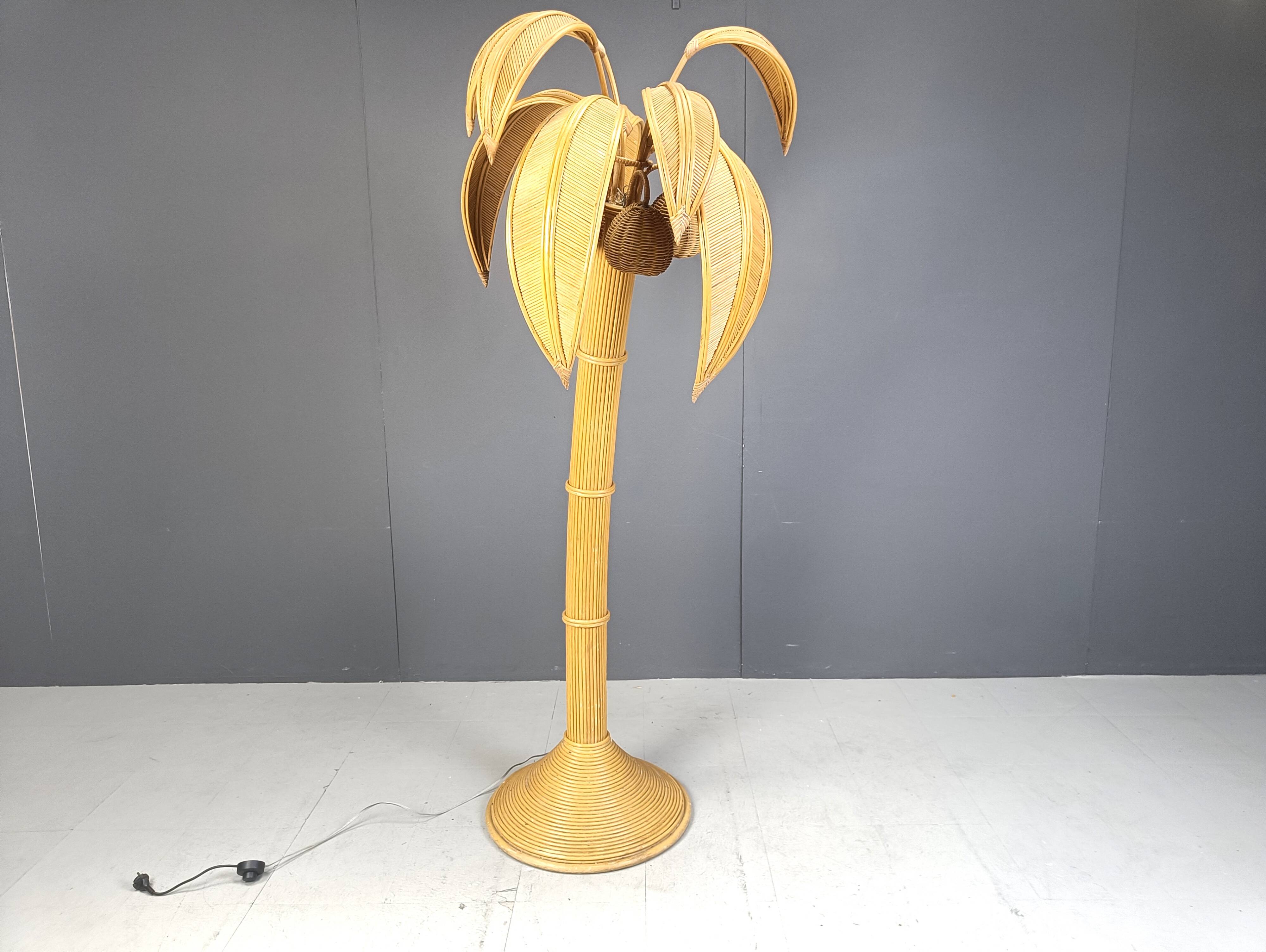 Vintage bamboo palm tree floor lamp, 1970s