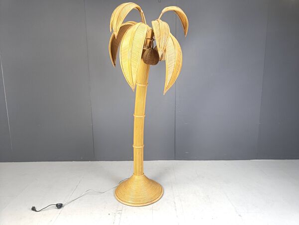 Lampadaire palmier vintage en bambou, années 1970