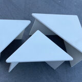 Set of three triangle side tables wood white creme design