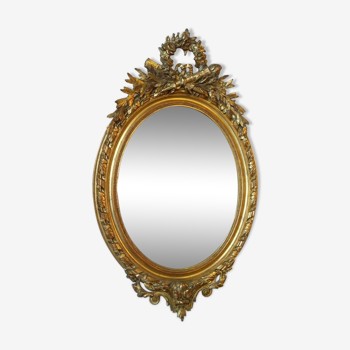 Miroir ovale bois stuck et doré état d'origine 110x68