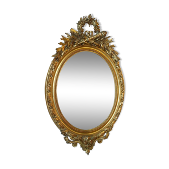 Miroir ovale bois stuck et doré état d'origine 110x68
