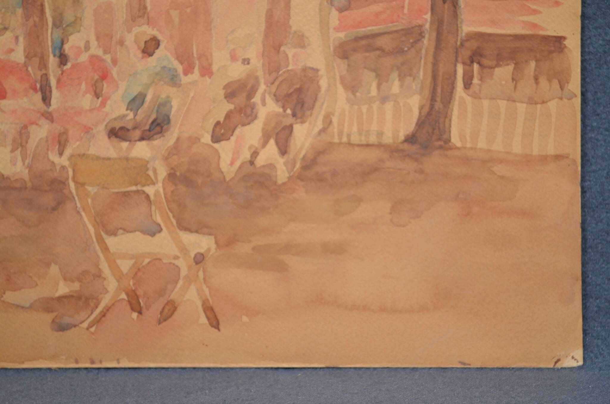 French school 20th century "under the trees of the village square" watercolor