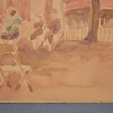 French school 20th century "under the trees of the village square" watercolor