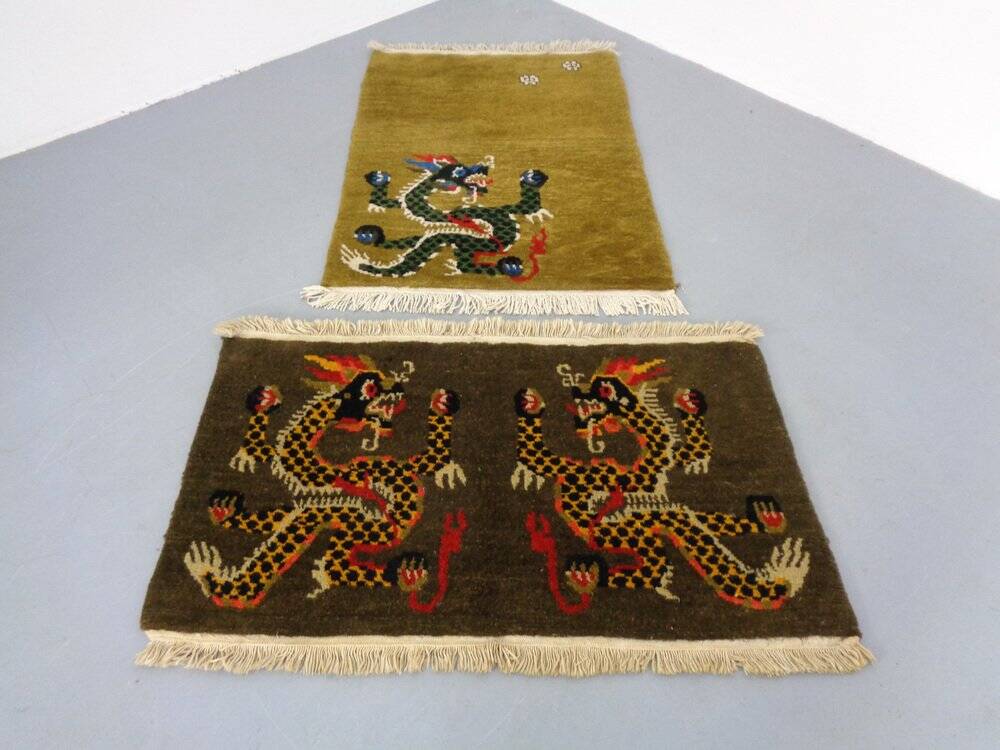 Hand-Knotted Tibetan Dragon Rug, 1950s, Set of 2