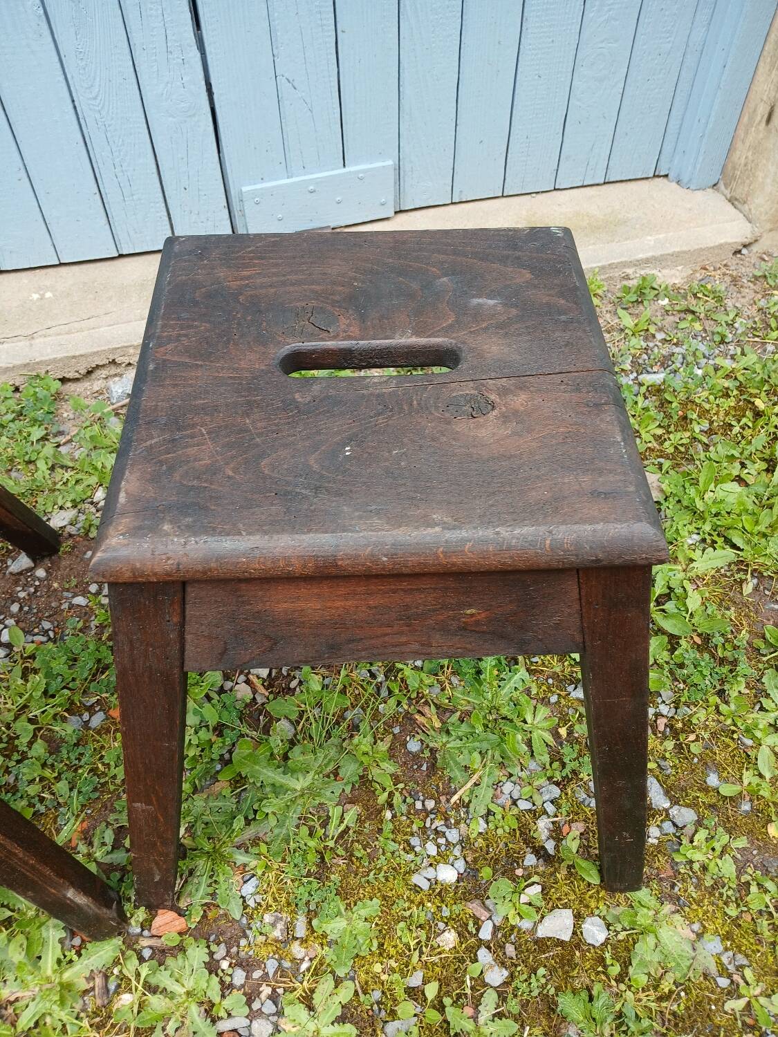 2 antique wooden workshop stools