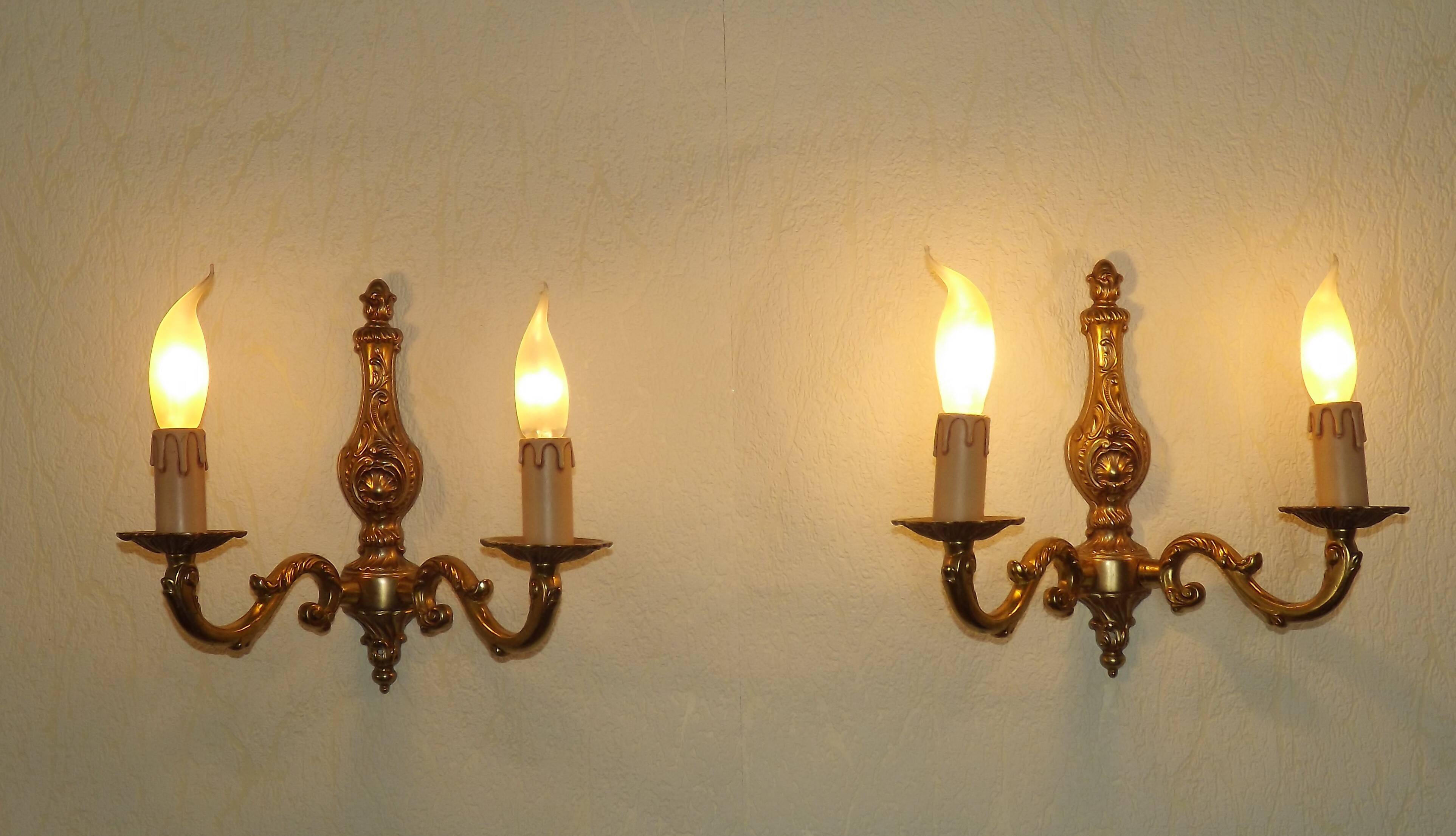 Pair of double wall sconces in bronze in traditional mid-century French style 5163