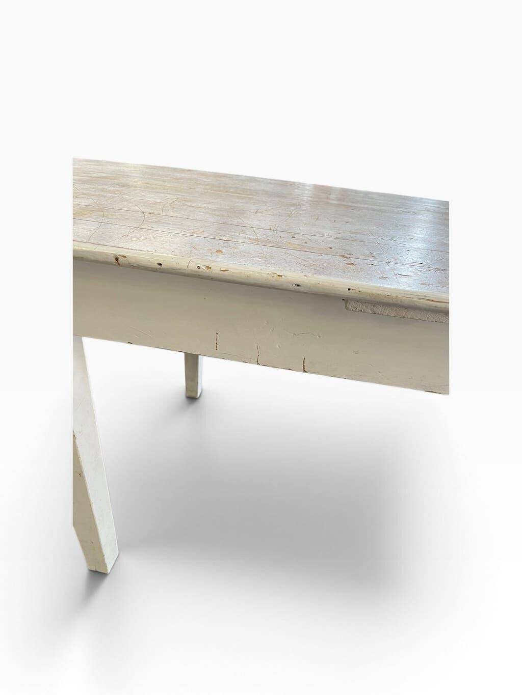 XL vintage dining table in white wood / dining room table