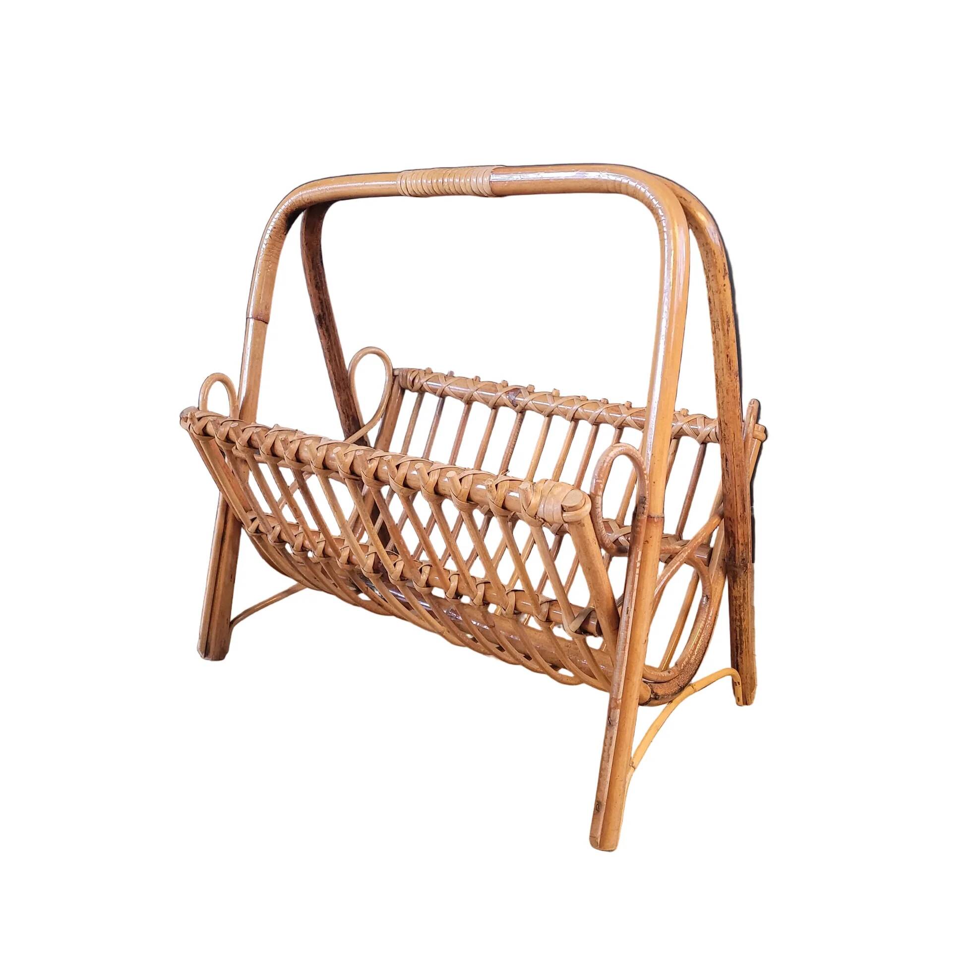 Vintage magazine rack in rattan and bamboo