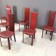 Vintage Italian red leather high-back dining chairs, set of 6, 1980s.