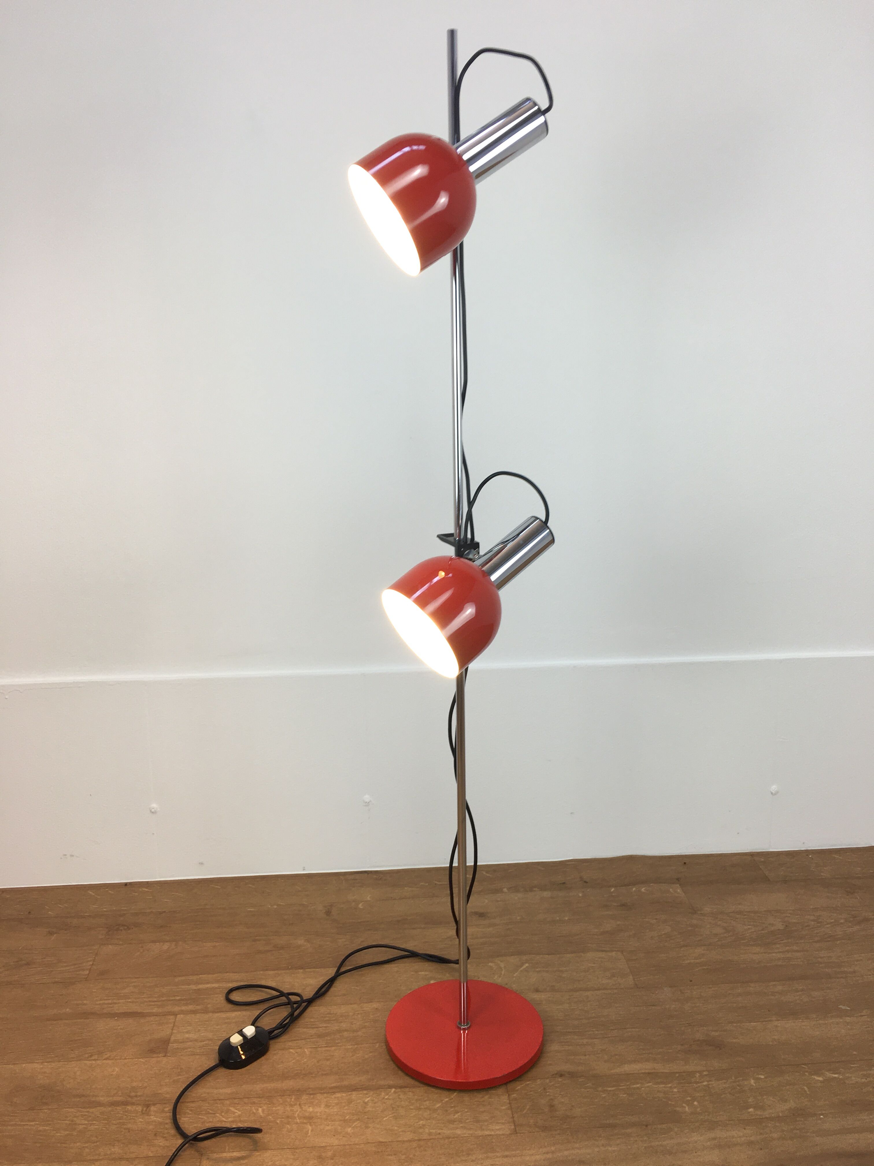 Floor lamp space age 2 spots red and chrome 1970