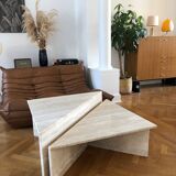 Table basse triangle travertin up & up vintage 1970 Italie