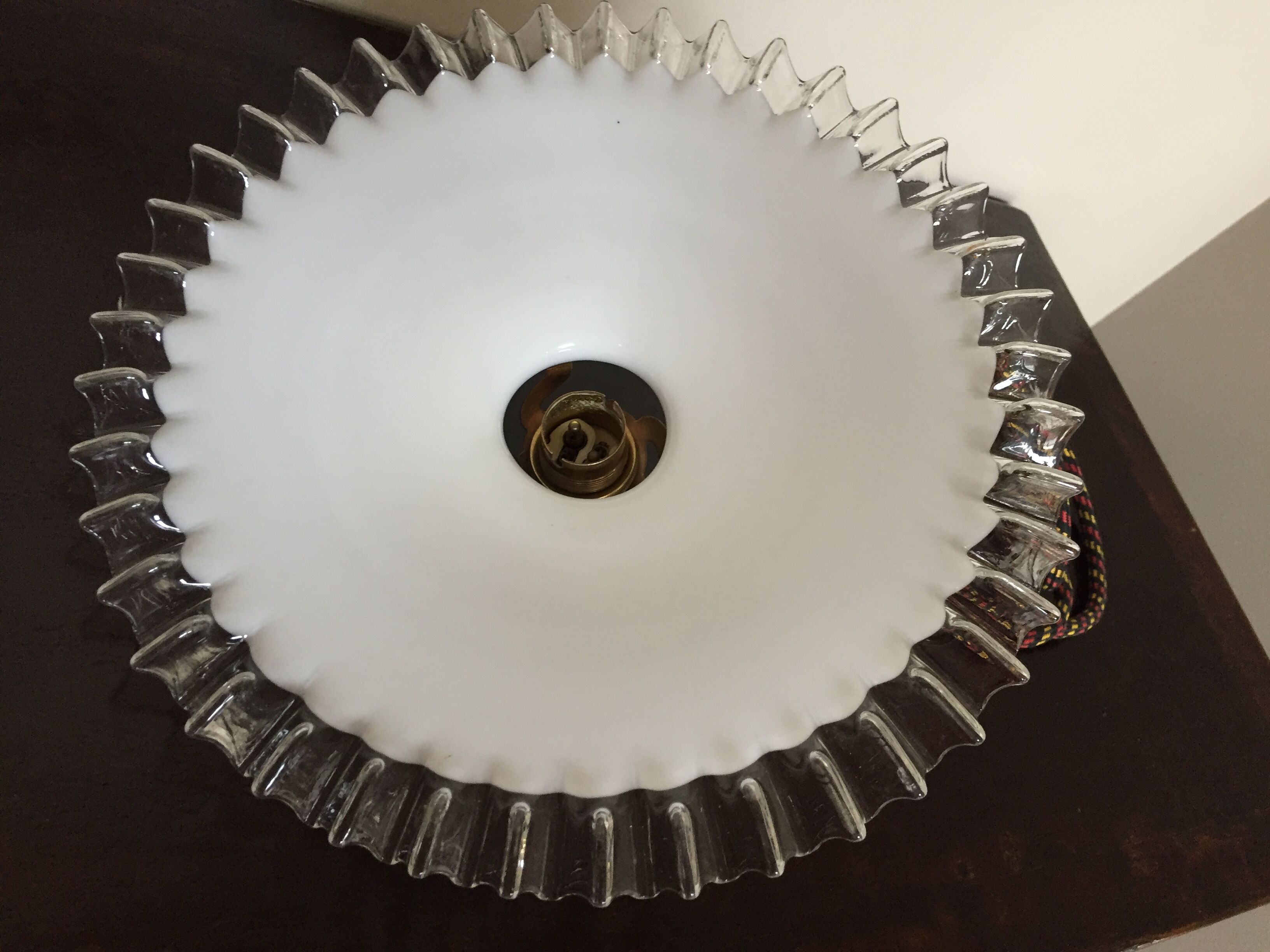 Old white opaline and brass hanging No.4