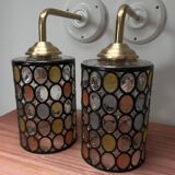 Paire d’appliques murales en verre vitrail